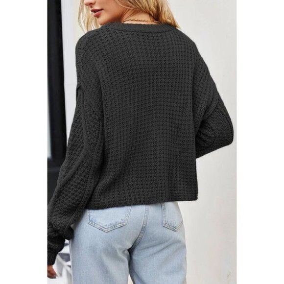 FREE PEOPLE Cutting Edge Cotton Cable Sweater in Black Size X-Large - Picture 3 of 14